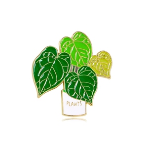 Broches créatives et élégantes en forme de plantes vertes en pot, feuilles de dessin animé, badges en alliage pour bijoux - Product Image 2