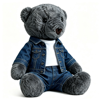 Tenue tendance streetwear pour enfants : ours en peluche gris foncé ultra doux en coton PP, veste en jean et pantalon, pour soulager le stress