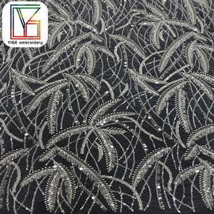 Tessuto in Pizzo Africano di Lusso, <span class=keywords><strong>Tulle</strong></span> <span class=keywords><strong>Bianco</strong></span> con Perline e Paillettes, Tessuto in Pizzo Ricamato per Abiti da Sposa e da Sera - Product Image 5