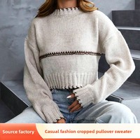 Pull court en chenille européen, ample et décontracté, à motifs color-block, pour femme, automne-hiver