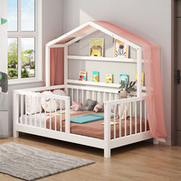 Cama Montessori Tempat Tidur Rumah, Kayu Pinus Bentuk Rumah dengan Rel Tempat Tidur Rumah Kayu