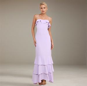 فستان صيفي غير رسمي نسائي أنيق غير متماثل من الساتان بحمالات رفيعة طبيعية فستان صيفي غير رسمي طويل - Product Image 4