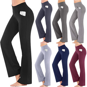 2026 Leggings de loisirs élastiques pour femme, coupe ample, taille haute, effet ventre plat, style palazzo, longs, pour le yoga, avec poches - Product Image 1
