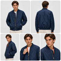 Blouson aviateur pour homme en gros, bleu marine, MA-1, doublure orange Rescue, fermeture éclair métallique robuste, rembourré, décontracté, style vintage, type bomber
