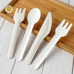 OOLIMAPACK Eco Friendly Bagasse Cutlery Fork Knife Spoon Disposable Sugarcane Bagasse Cutlery