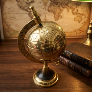 Globe terrestre décoratif de style antique en laiton doré avec carte du monde gravée, pour la maison, le bureau ou la bibliothèque - Product Image 2