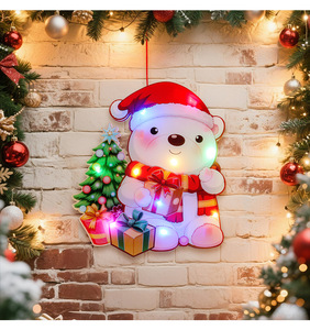 Lighted Christmas Hanging <b>Ornament</b> LED Santa Reindeer Bear Wreath Sign Christmas Door Window <b>Light</b> <b>Up</b> Decoration - Product Image 6