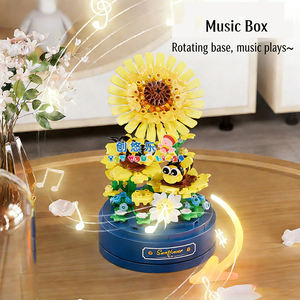 Boîte à musique EPT en blocs de construction floraux avec dôme en verre et base rotative - Décoration florale romantique à faire soi-même pour le bureau, cadeau pour filles, femmes - Product Image 6