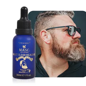 Óleo para barba elixir noturna, marcação privada, para homens, hidratante suave, 100% natural, óleo de sândalo e âmbar dourado