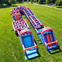 Parcours d'obstacles gonflable avec toboggan pour enfants et adultes, grande structure de divertissement extérieure pour course et défis