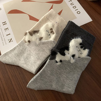 Chaussettes mi-mollet en coton sans couture pour femme, motif chat animal mignon, style coréen-japonais, tendance, dessin animé floqué, printemps-automne