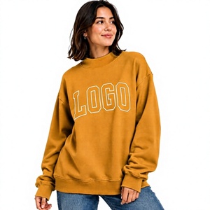 Premium Quality Women's Oversized Long Sleeve Mock Neck Sweatshirt <b>Orange</b> Color Customized Letter Printing <b>Fleece</b> Fabric - Product Image 1