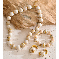 JINYOU 5964 Ensemble de bijoux bohème en acier inoxydable avec perles en résine à motif marbré, collier, bracelet et boucles d'oreilles créoles