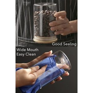 โหลแก้วใสเครื่องเทศ3ชิ้นแบบสุญญากาศขนาด550มล. ภาชนะใส่น้ำตาลใสสำหรับเก็บอาหารพร้อมช้อนฝาไม้ไผ่บรรจุในกล่อง - Product Image 6