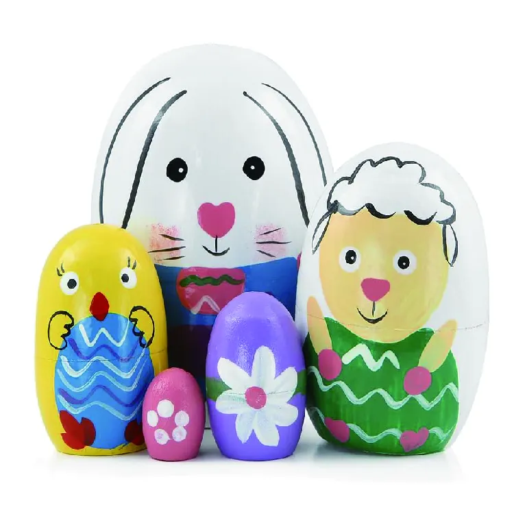 Cute Rabbit Nesting Doll Set of 5 Egg Shape Russian Nesting Dolls Wooden Matryoshka Dolls for Kids Stacking