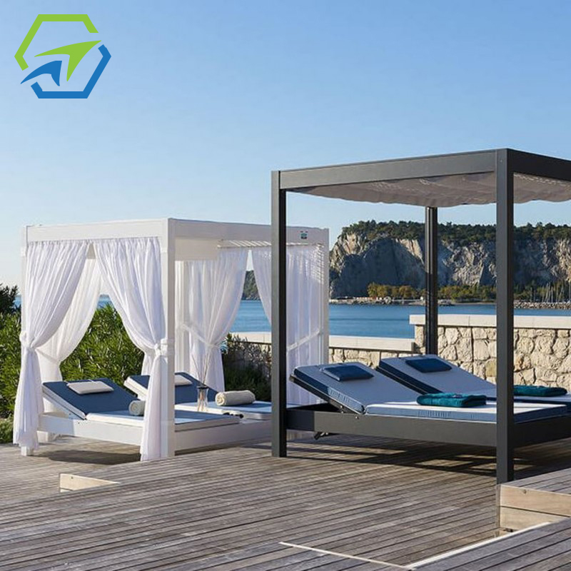 Factory Direct Beach Gazebo Außen möbel Poolbett Outdoor Daybed Weißmetall Full Size Bett Patio Daybed mit Kissen