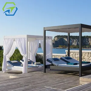 Gazébo de plage directe d'usine, lit d'extérieur, de piscine, lit de jour en métal blanc, Patio, avec coussins, livraison directe