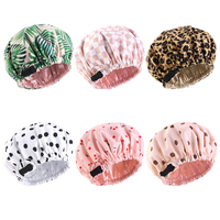 Gorro de Ducha Impermeable de Doble Capa con Forro de Satén para Mujer, con Volantes Ajustables, para el Cuidado del Cabello y Spa, OEM