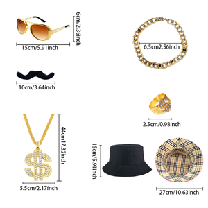 PESENAR 6個1960年代レトロアクセサリーセットネックレス、メガネ、口ひげ装飾、リング、帽子 & ブレスレット、テーマパーティー - Product Image 2