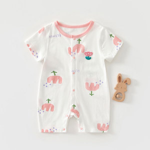 Mameluco de Bebé de Manga Corta, Algodón Puro, Delgado, Verano, Unisex, para Gatear - Product Image 1