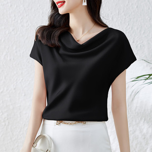 Blus Wanita Merk Fashion Atasan Musim Panas Bahan Sifon Polos Kasual Ukuran Besar 3XL Atasan Wanita Longgar - Product Image 2