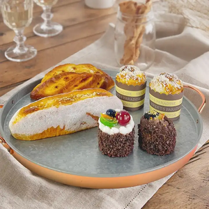 Elegante bandeja para servir café, bandeja para servir galvanizada rústica, bandeja ovalada de hierro de <span class=keywords><strong>Metal</strong></span> galvanizado con asa - Product Image 1