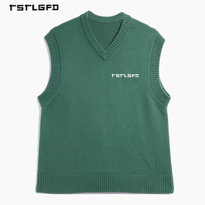 Camiseta sin Mangas Personalizada para Hombre, Cuello en V, Tejido de Punto, Color Verde Oscuro Sólido, Corte Regular, para Marcas de Moda Minimalistas de Marca Privada - Product Image 3