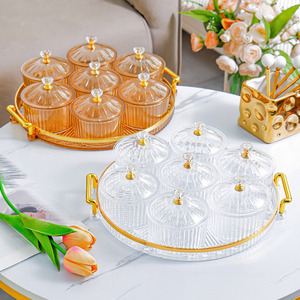 Luxury Round Fruit And <b>Tea</b> <b>Tray</b> With 8 Compartments Clear Glass Storage Box For Snacks Nuts Desserts Household Use - Product Image 1