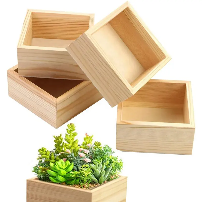 Fábrica do OEM Custom Garden Supplies Madeira Flower Planter Box Garden Pots para Planters Suculentos Small Square Planter Box