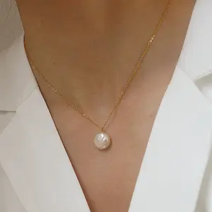 Collier hypoallergénique en acier inoxydable 18K, en plaqué or, perles baroques naturelles, bijoux minimalistes, 1 pièce