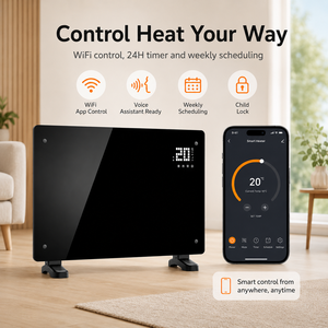 Calentador Eléctrico WIFI OEM ODM de 2000W 1500W, Calentador Portátil Inteligente con Panel de Vidrio, <span class=keywords><strong>Radiador</strong></span> Convector de Pared para Hogar y Hotel - Product Image 2