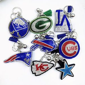 Porte-clés NF Bling avec logo d'équipe en strass Buffalo Bills Packers Dodgers Patriots Cubs Chiefs Cowboys, breloque en cristal pour les fans et les matchs - Product Image 1