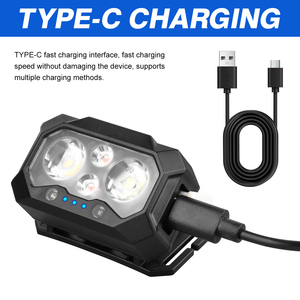 Lampe frontale LED à lumière jaune et blanche, chargement USB-C intégré, <span class=keywords><strong>bandeau</strong></span> réglable pour la pêche nocturne, lampe frontale à induction - Product Image 5