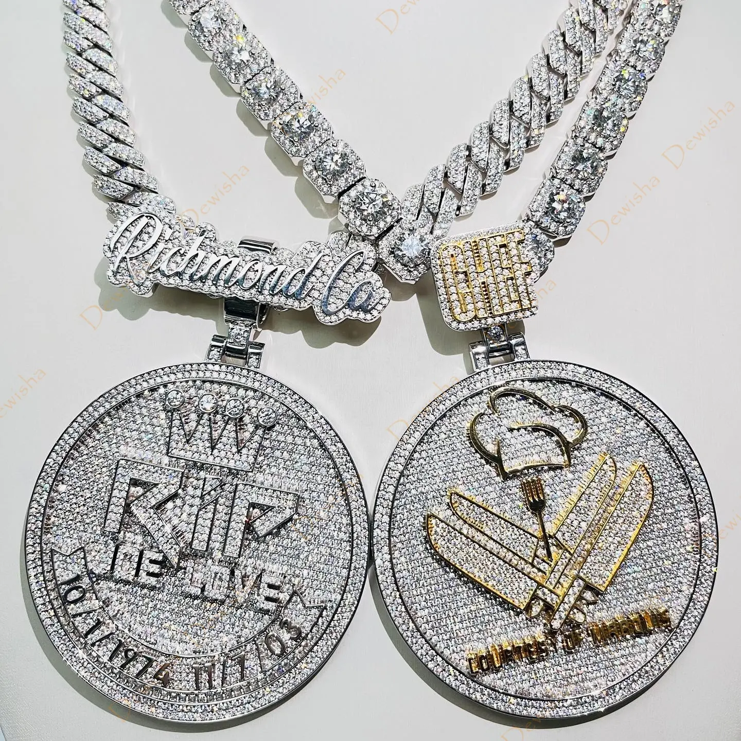 Fashion Hip Hop Bling Luxury ghiacciato Moissanite gioielli in argento Sterling Charm Custom collana con ciondolo rotondo