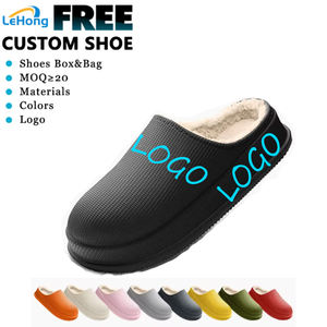 Mules en cuir microfibre à logo personnalisé, fourrure printanière, dessus en coton rose moelleux, légères, antidérapantes, pour hommes et femmes, vente en gros - Product Image 1