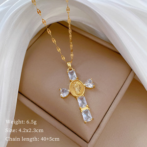 QIFEI <span class=keywords><strong>testa</strong></span> <span class=keywords><strong>croce</strong></span> piena di collana di diamanti in acciaio inox catena collana gioielli per le donne - Product Image 6