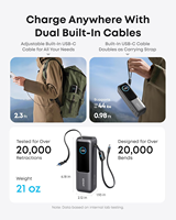 Nouvelle batterie externe pour ordinateur portable Anker 25000mAh, chargeur portable avec trois ports USB-C 165W, câbles rétractables intégrés, approuvé pour les vols