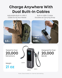 Nouvelle batterie externe pour ordinateur portable Anker 25000mAh, chargeur portable avec trois ports USB-C 165W, câbles rétractables intégrés, approuvé pour les vols - Product Image 4