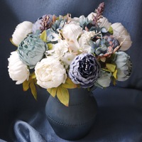 Vente en gros de pivoines artificielles à 13 têtes, fleurs sèches pour la décoration de la maison de mariage, fleurs en soie, décoration de table pour mariage