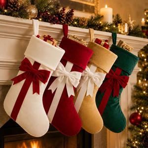Velvet Stocking <b>Large</b> Gift Bag Red Green Gold Bow Fireplace Hanging Holiday Home Decor Christmas Stocks - Product Image 1