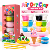 Kit de pâte à modeler à séchage à l'air libre 12 couleurs pour enfants avec 6 coupelles et 3 outils de sculpture, emballage personnalisé OEM