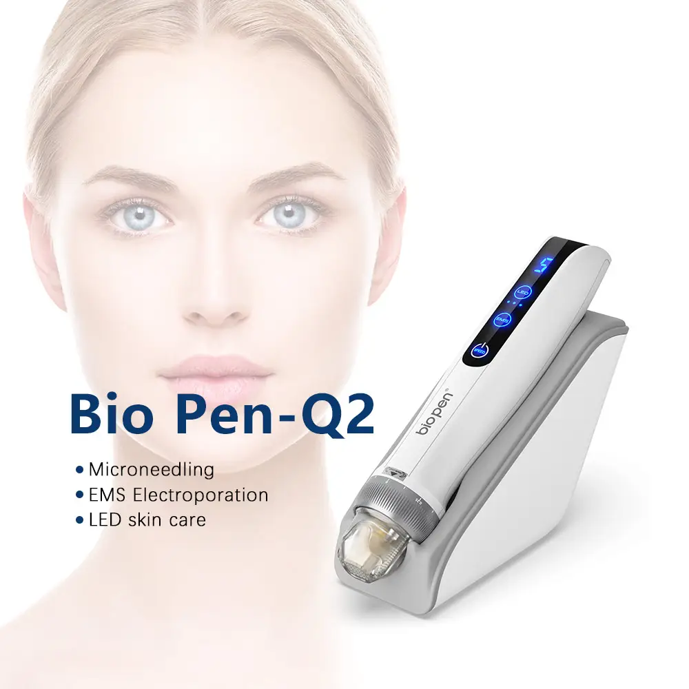 อุปกรณ์ความงามใหม่ Bio Pen Q2 อุปกรณ์บํารุงผิวหน้าไมโครปัจจุบัน Ems แบบพกพาพร้อมไฟ LED สําหรับการดูแลผิวหน้าฟื้นฟูคอลลาเจน