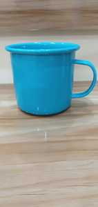 แก้วกาแฟเคลือบสีน้ำเงิน แก้วเหล็กมีหูจับ ใช้ซ้ำได้ แก้วคลาสสิกสำหรับบ้าน คาเฟ่ ของขวัญ - Product Image 2