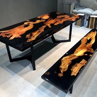 Table à manger en résine époxy de couleur noire, meuble de salon en bois de luxe