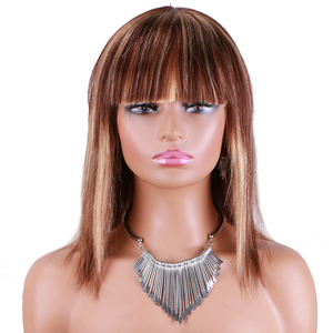 Hotsale piano couleur coupe pixie <span class=keywords><strong>bob</strong></span> court avec frange brésilienne droite <span class=keywords><strong>bob</strong></span> avec frange sans colle pixie perruques pour les femmes blanches - Product Image 1