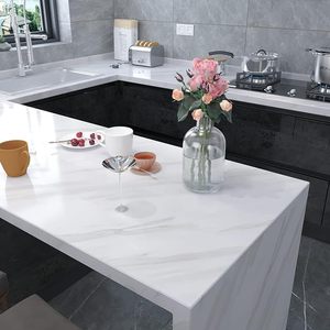 Papel pintado de mármol blanco brillante Peel and Stick, película de vinilo autoadhesiva, papel de pared impermeable extraíble para armario de cocina - Product Image 3