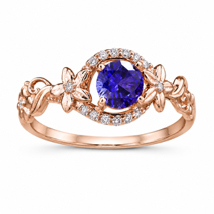 Bague Fleur Couleur Or Rose avec Zircon Bleu Royal pour Femme – Bijou de Doigt Élégant et Tendance - Product Image 1
