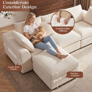 Canapé sectionnel Cloud de 110 pouces pour salon, <span class=keywords><strong>convertible</strong></span> en forme de L, 3 places, ottoman modulaire sans structure, <span class=keywords><strong>beige</strong></span> - Product Image 6