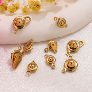 Fermoir à bouton rond 6mm 8mm |   Connecteur à double trou en acier inoxydable plaqué or PVD 18 carats pour bracelet et collier DIY - Product Image 4