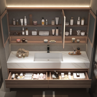 Meuble-lavabo de salle de bain moderne personnalisé George Group, lavabo simple, finition laquée MDF, montage au sol, pour la buanderie, la chambre à coucher
